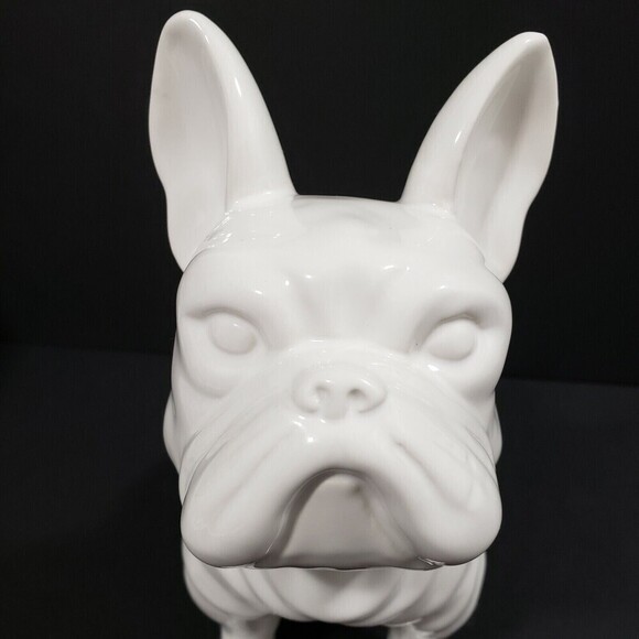WHITE Ceramic French Bulldog Figurine Statue Sitting French Bulldog Frenchy Male - Picture 5 of 10